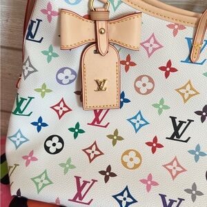 Multicolor Monogram Alma PM Shoulder Bag with Bow and Matching Clutch Bag
